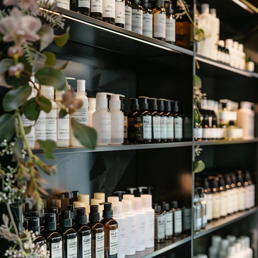 Variety of professional salon hair products displayed elegantly, highlighting natural and cruelty-free formulations
