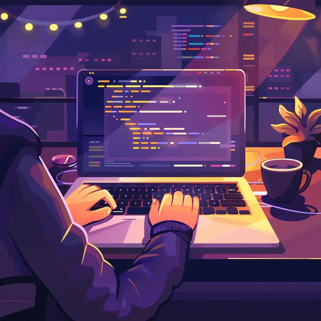 Programmer coding in Python with web development elements in the background