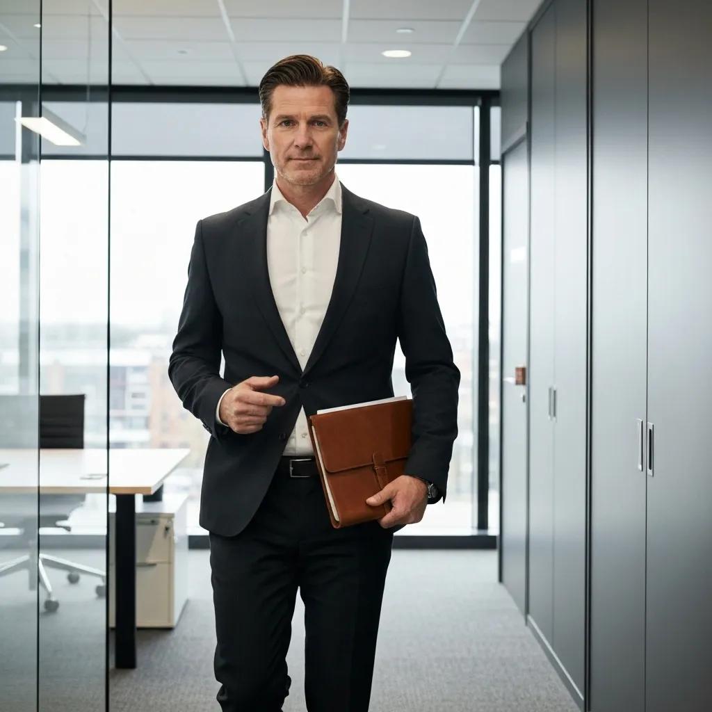 Professional process server discreetly delivering legal documents in a Manchester office setting