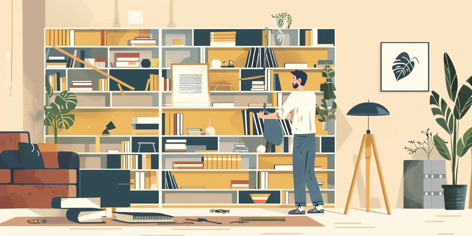 Person organizing books on a modern bookshelf in a cozy living room, surrounded by plants and decorative items.