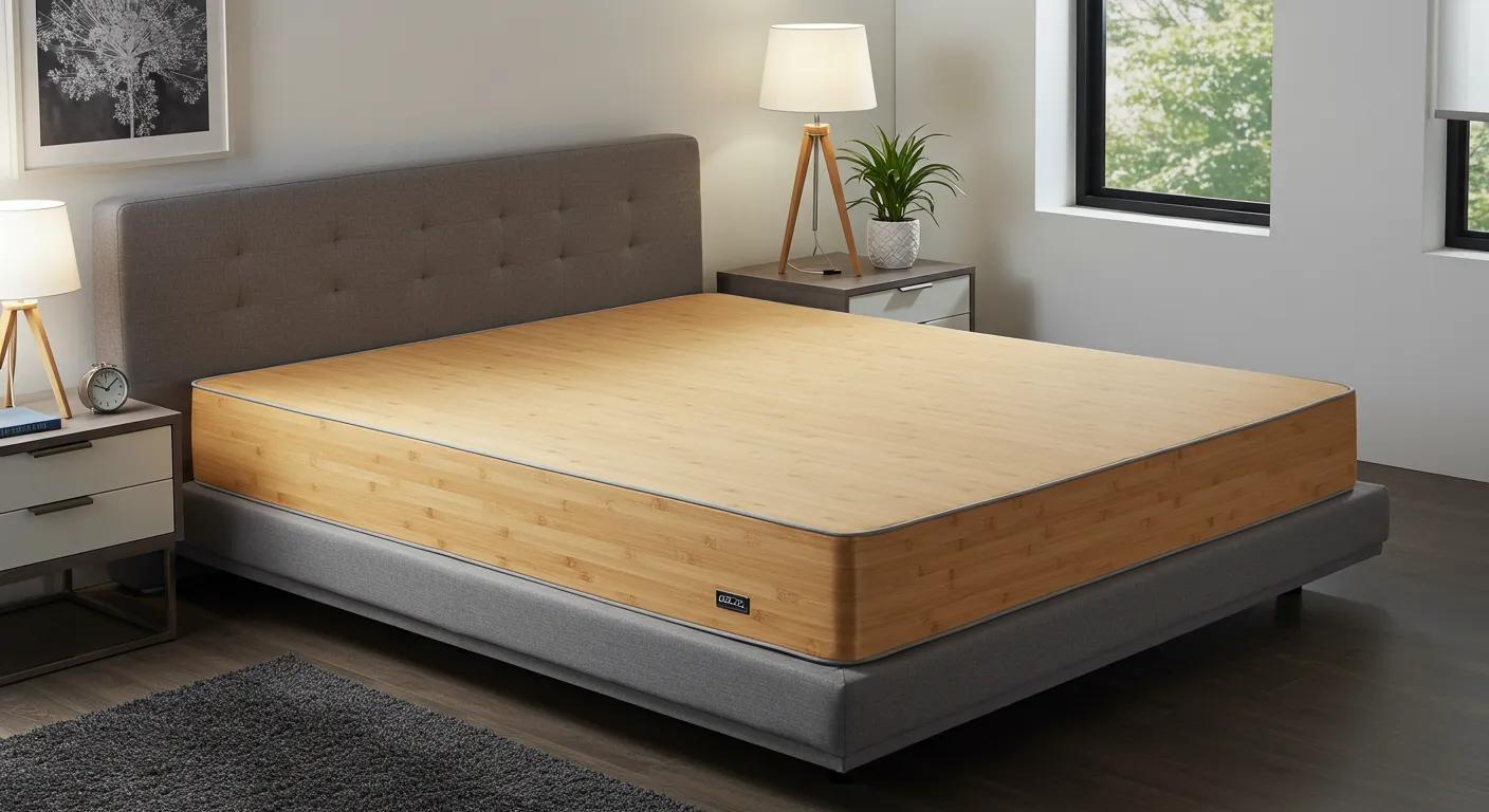 a luxurious bamboo mattress topper elegantly displayed on a stylishly furnished minimalist bedroom, featuring sleek lines and modern furnishings that highlight its eco-friendly appeal. a luxurious bamboo mattress topper elegantly displayed on a stylishly furnished minimalist bedroom, featuring sleek lines and modern furnishings that highlight its eco-friendly appeal.