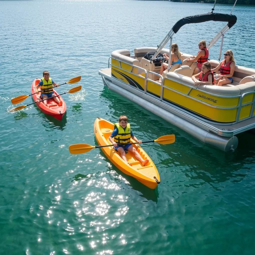 Families enjoying water sports on Lake Blue Ridge, highlighting safe and fun activities Families enjoying water sports on Lake Blue Ridge, highlighting safe and fun activities