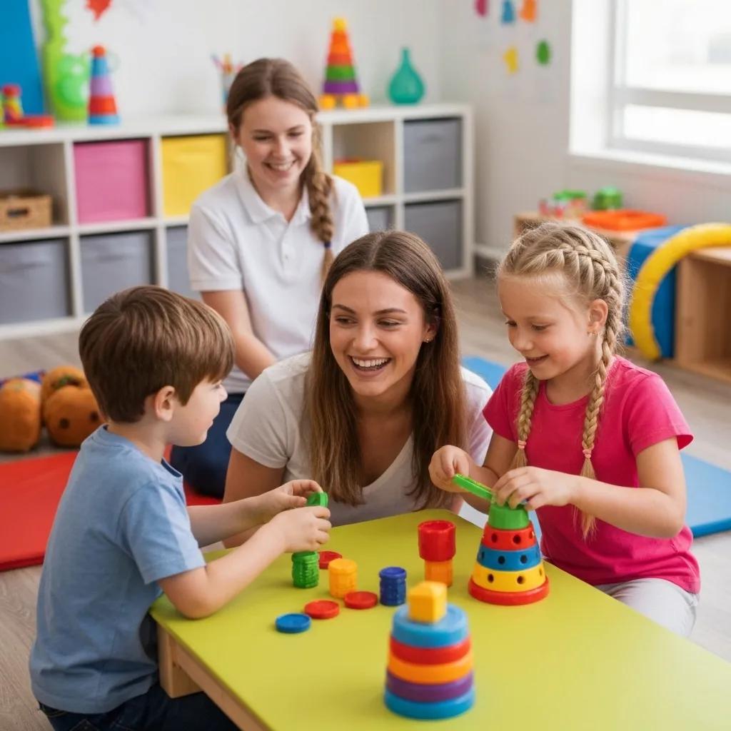 Children happily participating in a guided play session designed to enhance social skills