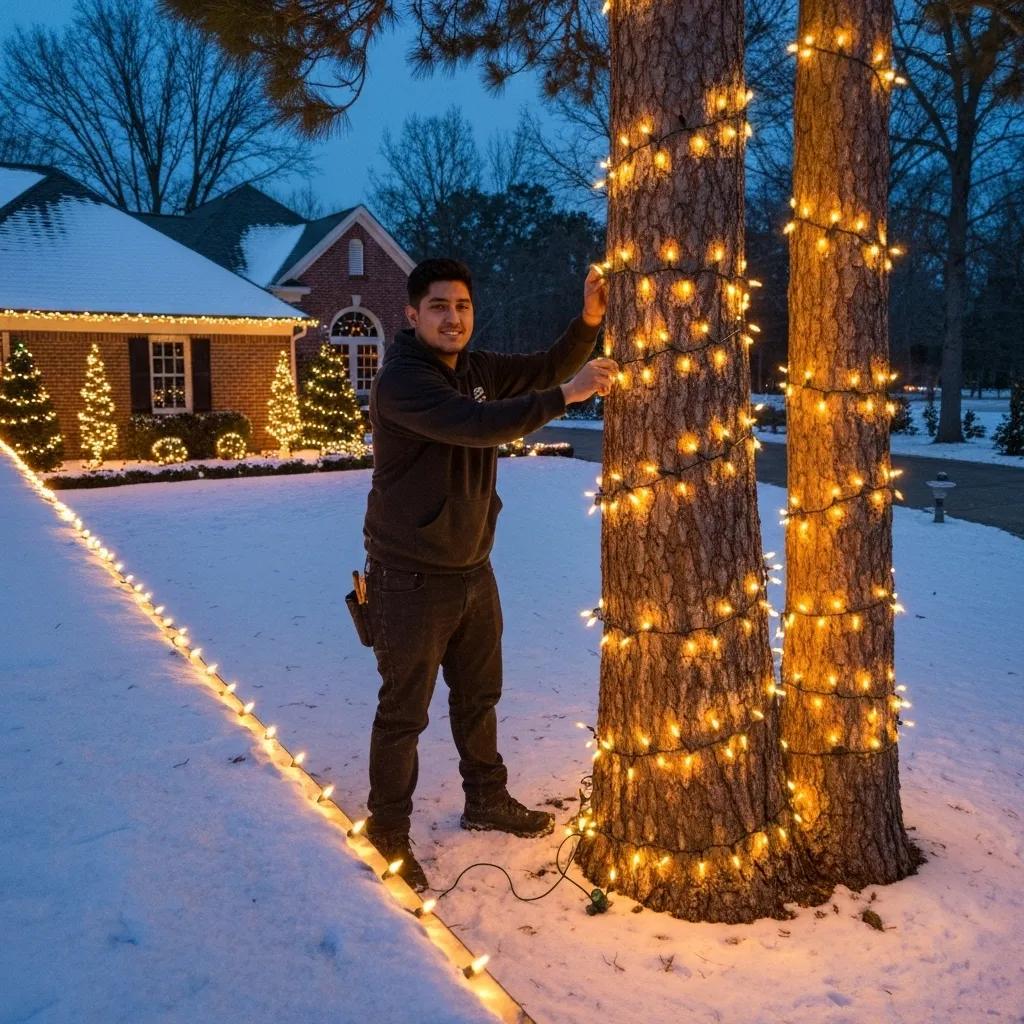 Professional installer designing a custom Christmas light display on a residential property in Portland