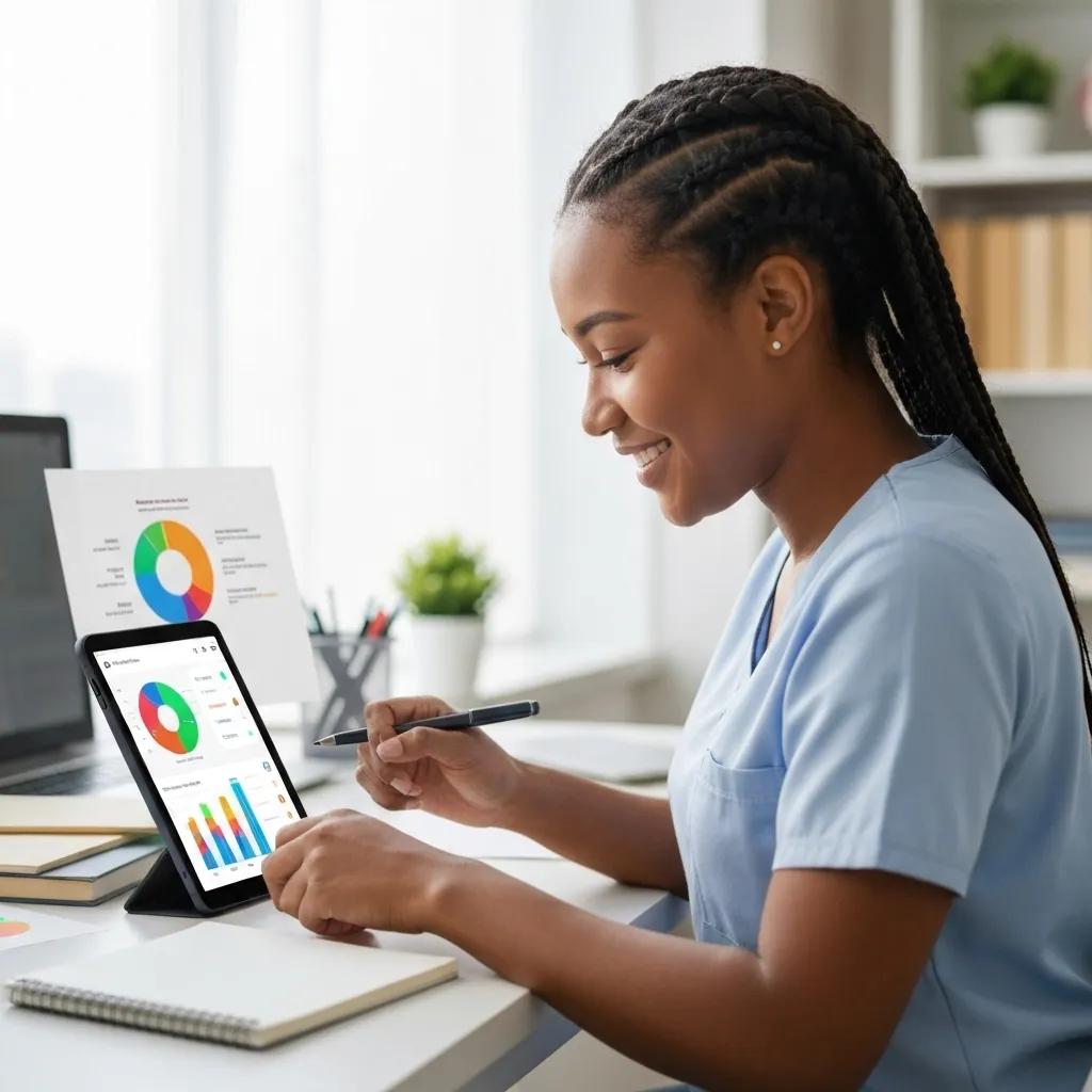 Caregiver using a tablet for ABA data tracking, showcasing modern tools for effective behavior management