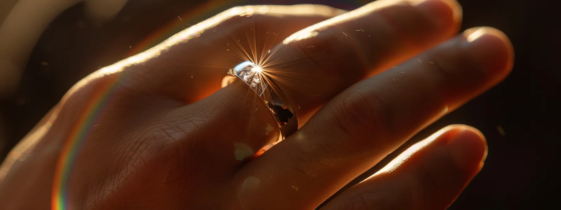 a man's hand holding a ring with a sparkling gemstone, symbolizing personal meaning and significance.