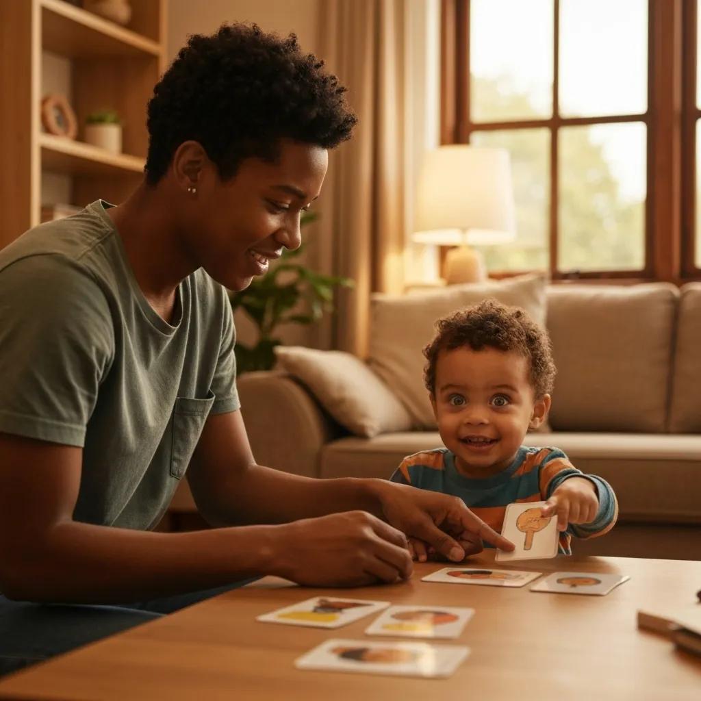 Parent and child engaging in ABA techniques at home, emphasizing positive interaction and learning