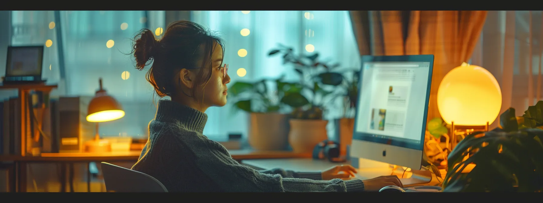 a person sitting at a computer, surrounded by virtual support groups and mental health resources.