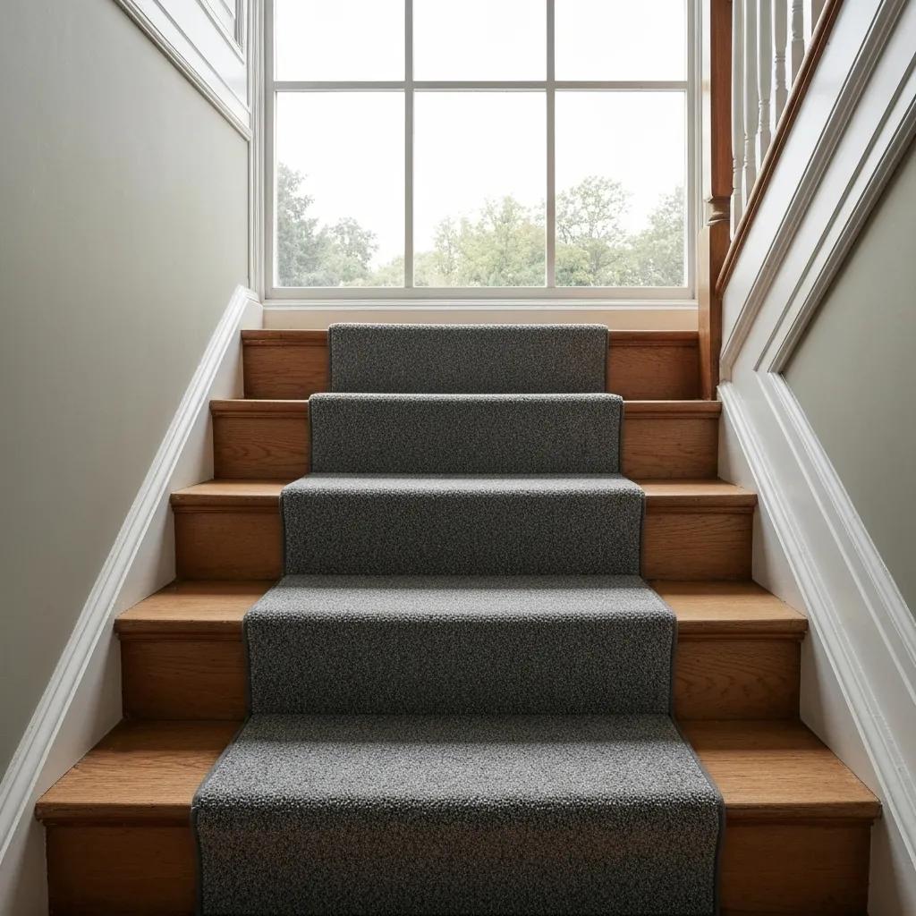 A carpet runner on a staircase, providing enhanced grip and comfort.