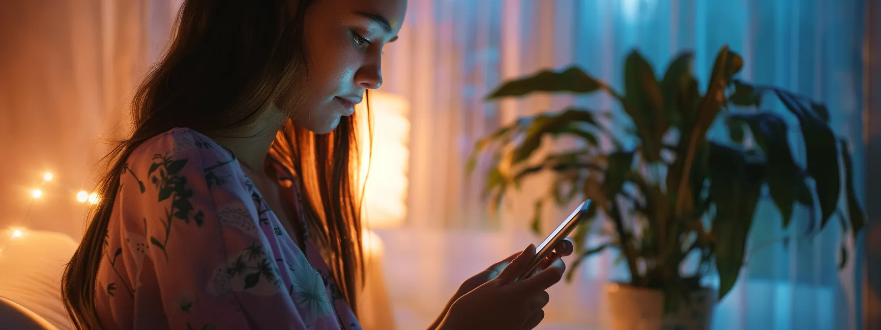 a person exploring digital wellbeing apps on a smartphone with a serene background.