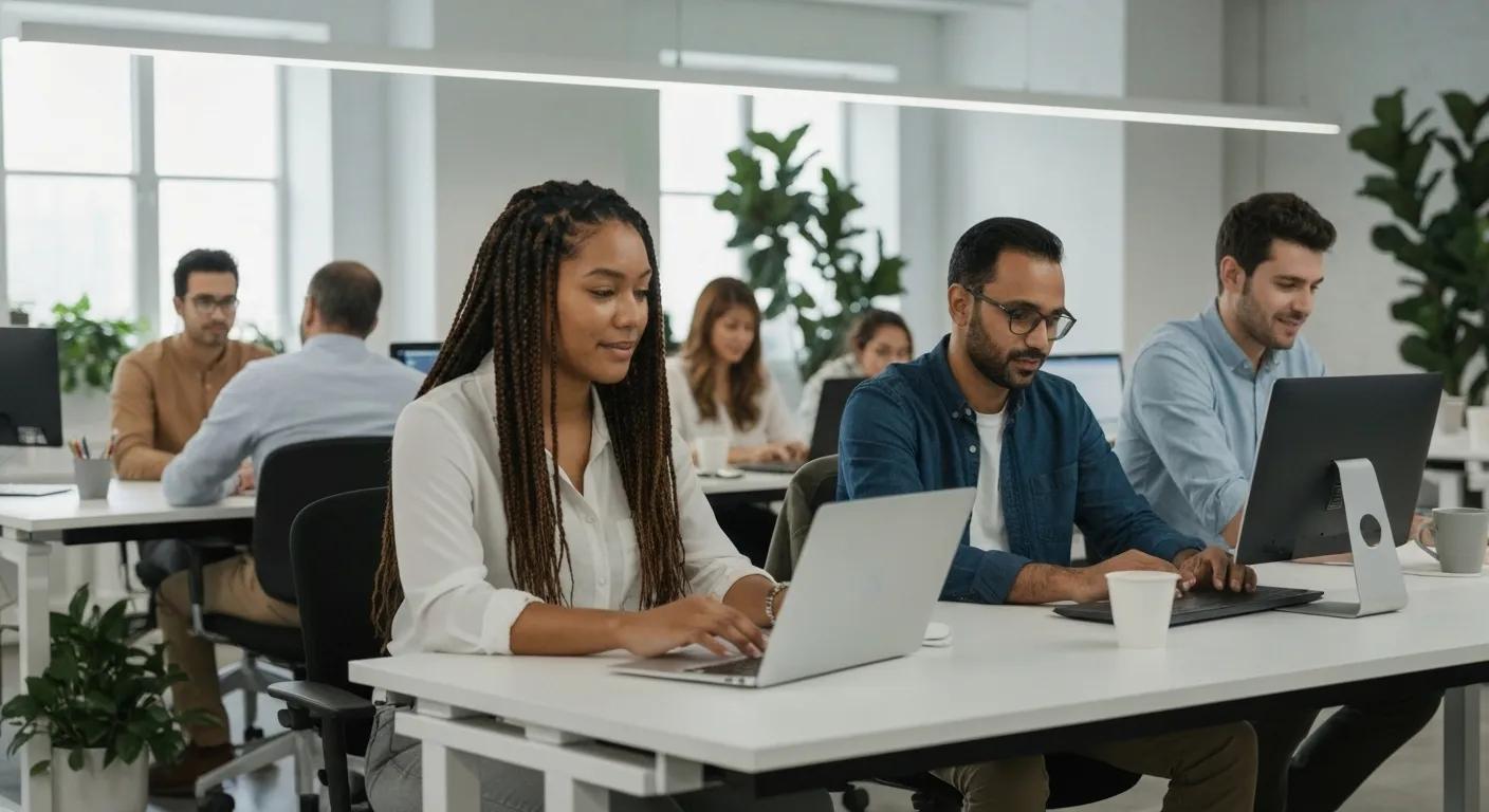 Employees in a clean office demonstrating improved health and productivity