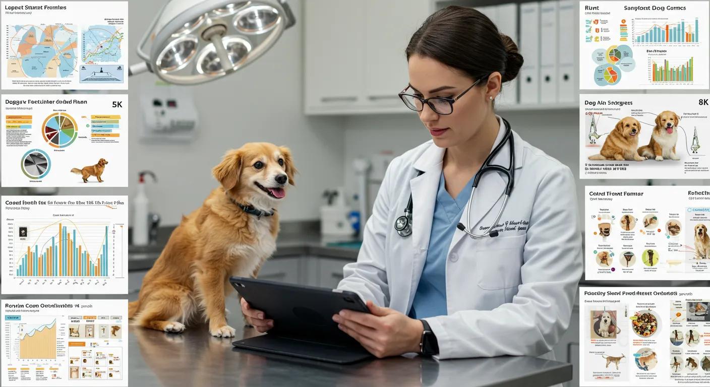 a well-organized veterinary office showcases a focused veterinarian examining a dog's diet plan on a sleek digital tablet, surrounded by informative charts on dog allergies and treatment options. a well-organized veterinary office showcases a focused veterinarian examining a dog's diet plan on a sleek digital tablet, surrounded by informative charts on dog allergies and treatment options.