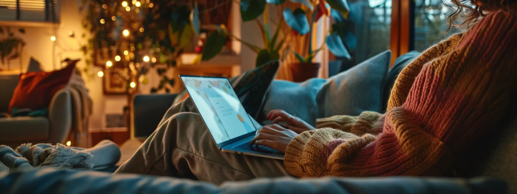 a person using a laptop to access an online wellness program with a focus on privacy and security measures.