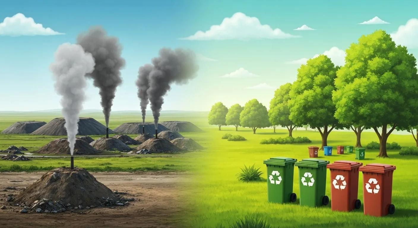 Contrast between polluted environment and clean landscape emphasizing recycling benefits Contrast between polluted environment and clean landscape emphasizing recycling benefits
