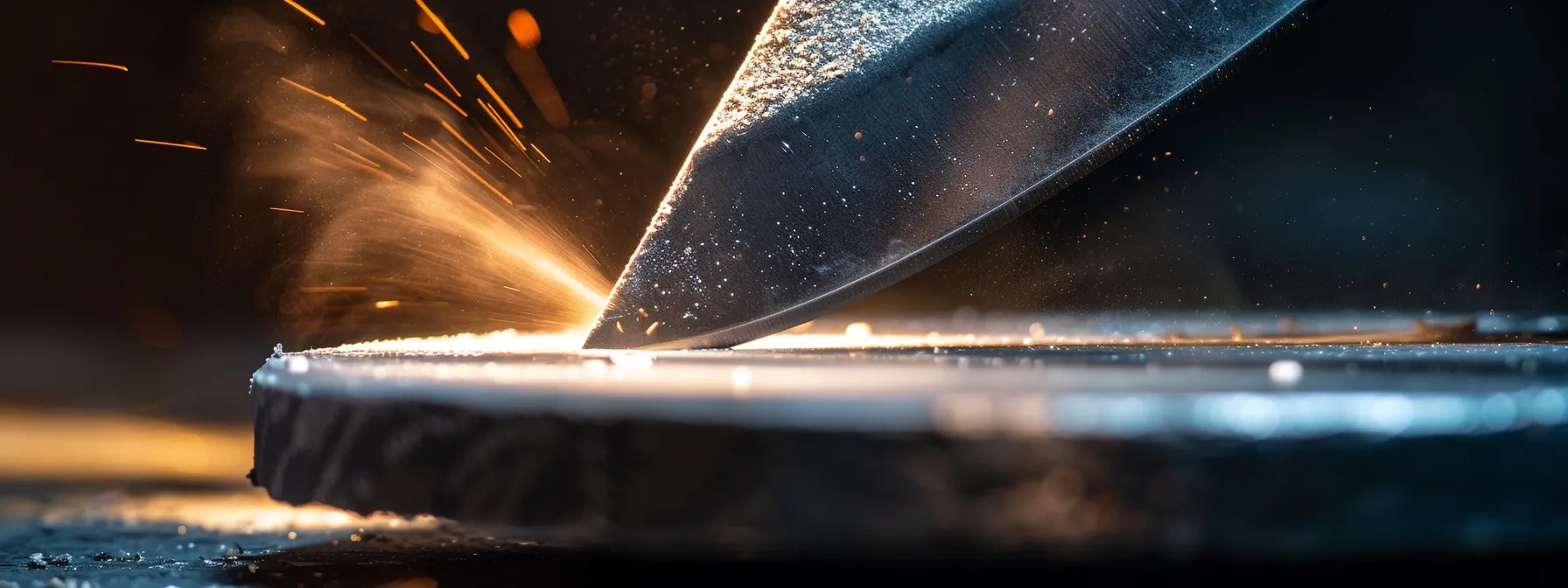 a knife being expertly sharpened on a whetstone, with precise angles and consistent pressure creating a gleaming, razor-sharp blade.