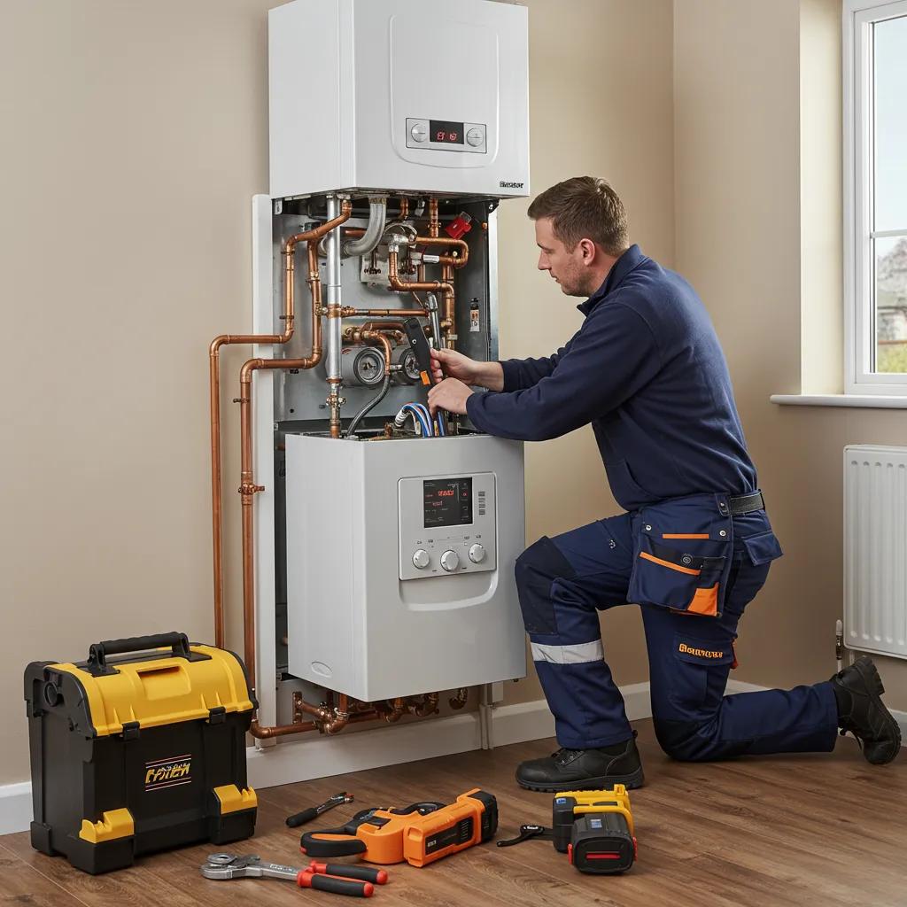 A certified engineer installing a boiler in a Glasgow home, illustrating the step-by-step procedure A certified engineer installing a boiler in a Glasgow home, illustrating the step-by-step procedure