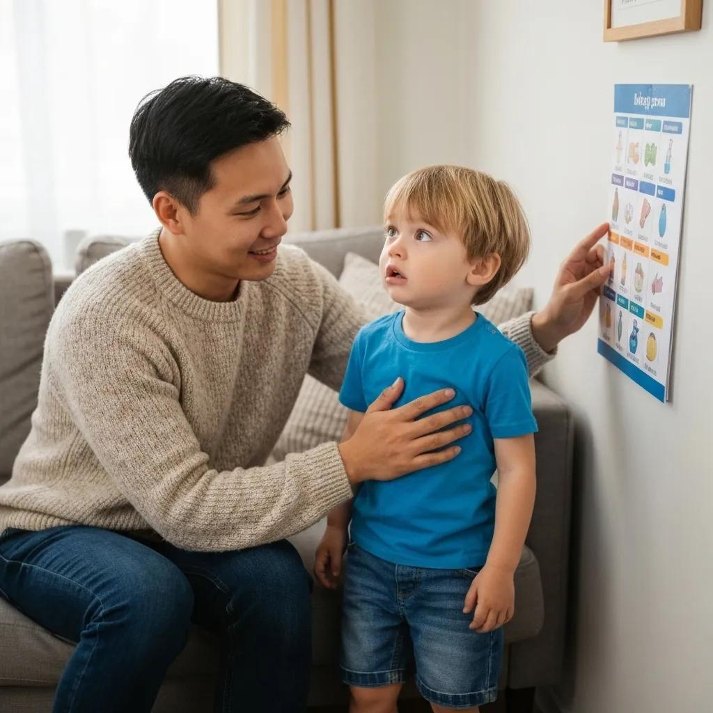 A parent calmly applying ABA techniques to manage challenging behaviors with their child