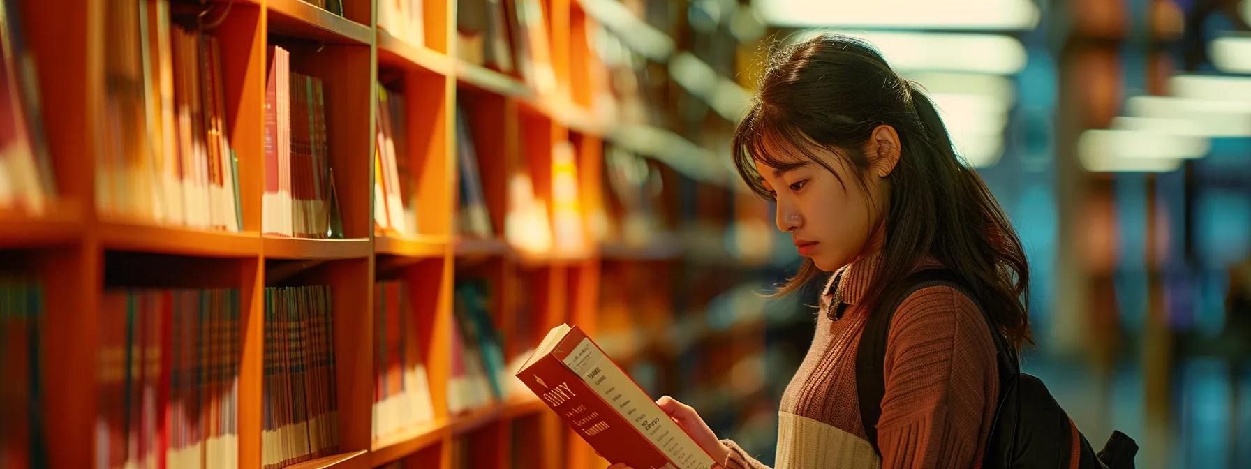 a student browsing through a wide array of course catalogs at a university in the united kingdom.