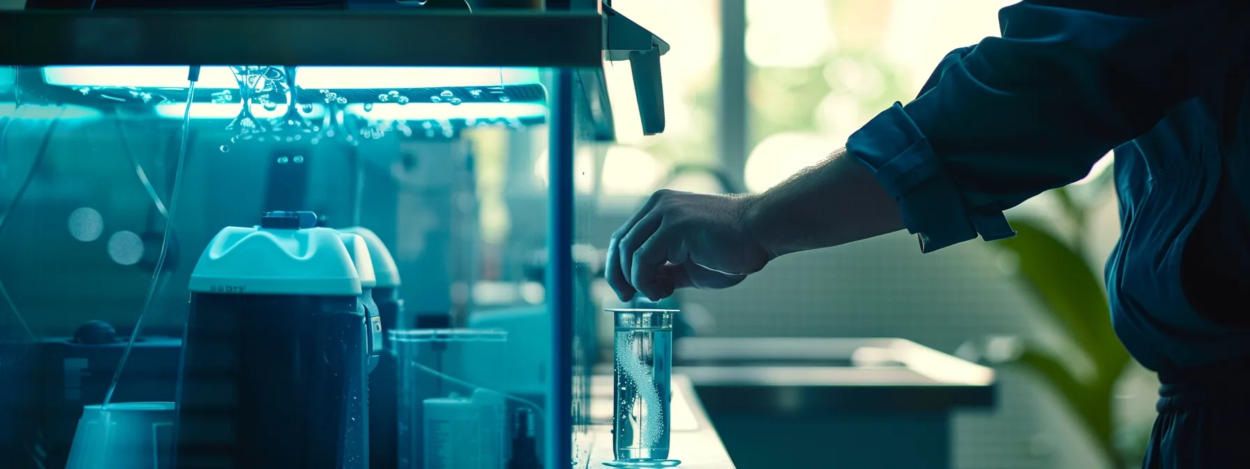 a person carefully adjusting the settings on a dechlorinator unit.