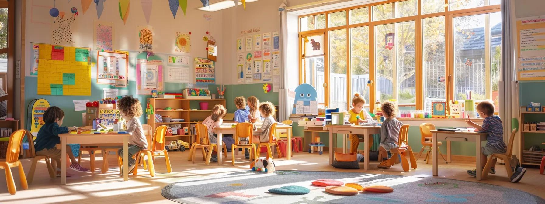 a vibrant classroom scene showcases children eagerly engaged in colorful printable letter b worksheets, surrounded by educational posters and playful learning materials, highlighting a stimulating environment for letter recognition and fine motor skill development.