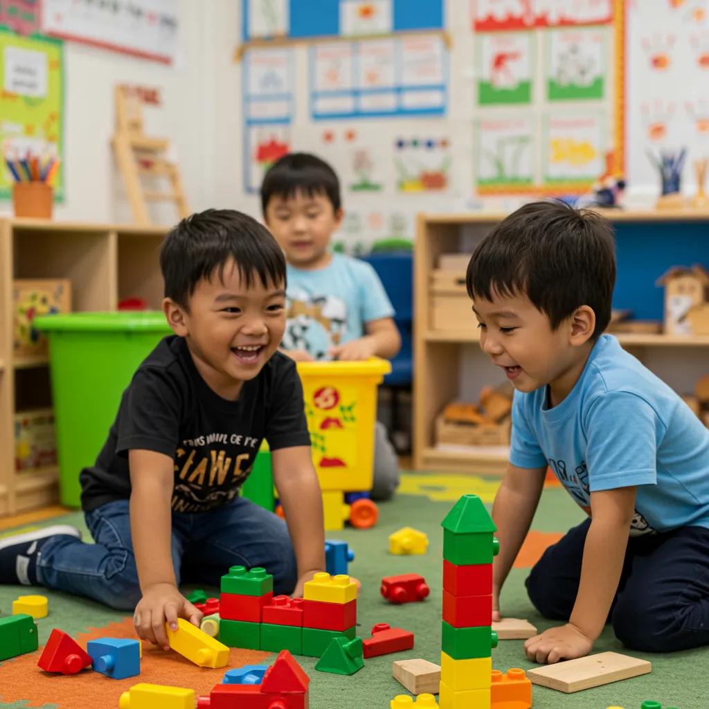 Children engaged in a play-based learning activity, showcasing joy and concentration