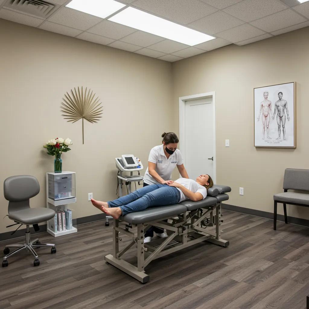Chiropractor performing a gentle spinal adjustment on a patient in a welcoming clinic environment