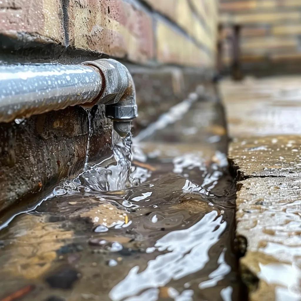 Close-up of a condensate drain line showing water pooling, indicating an AC leak issue Close-up of a condensate drain line showing water pooling, indicating an AC leak issue