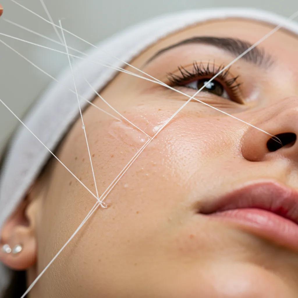 Close-up of a client's beautifully smooth skin post-threading, showcasing the gentle benefits for sensitive complexions