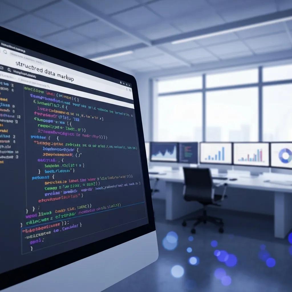 Nærbilde av en dataskjerm som implementerer strukturert dataoppmerking for AI-innholdsoptimalisering. Nærbilde av en dataskjerm som implementerer strukturert dataoppmerking for AI-innholdsoptimalisering.