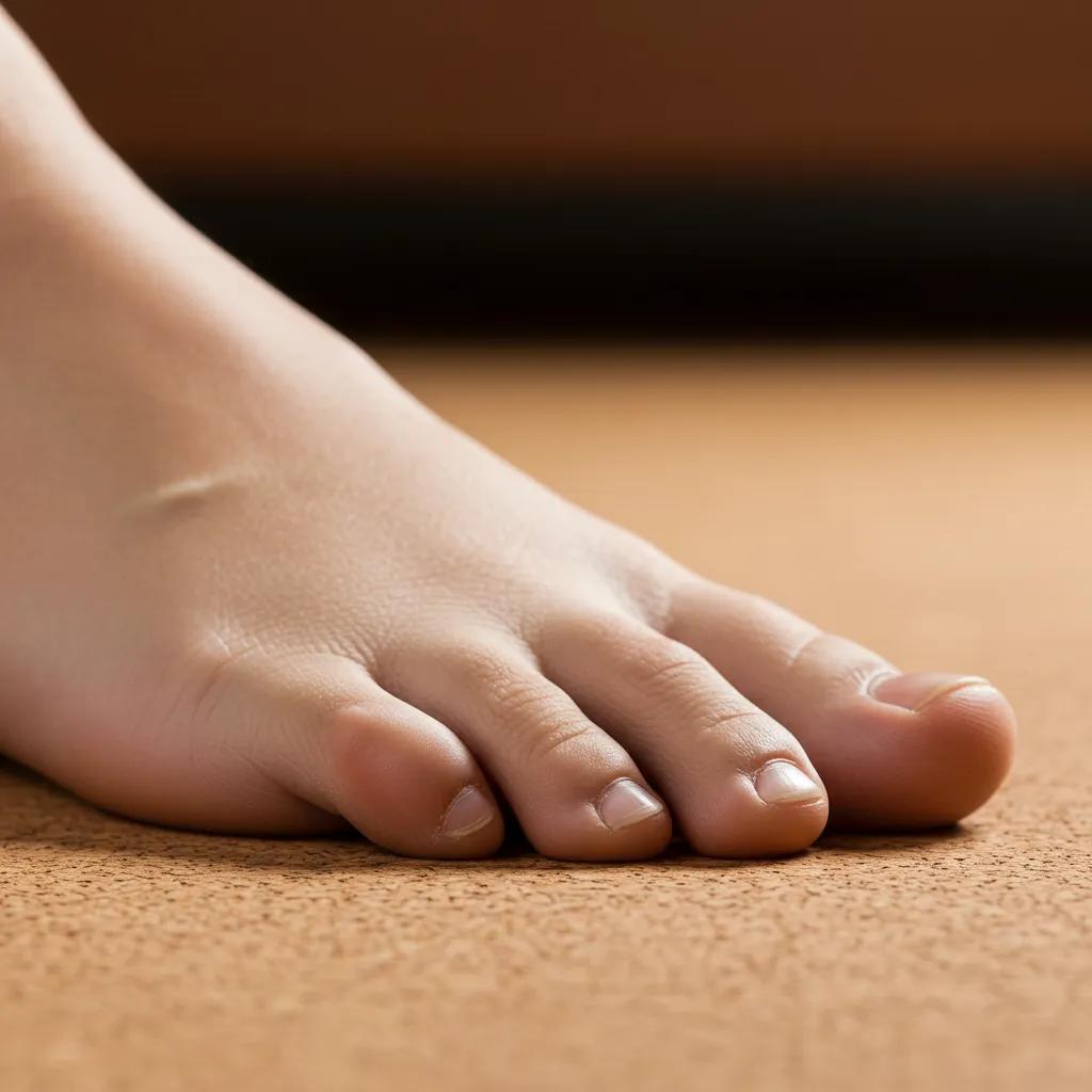 Close-up of a foot resting on cushioned flooring, illustrating support for common foot ailments