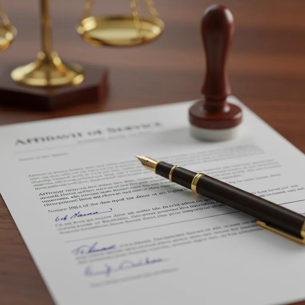 A close-up view of a signed affidavit of service document alongside a fountain pen