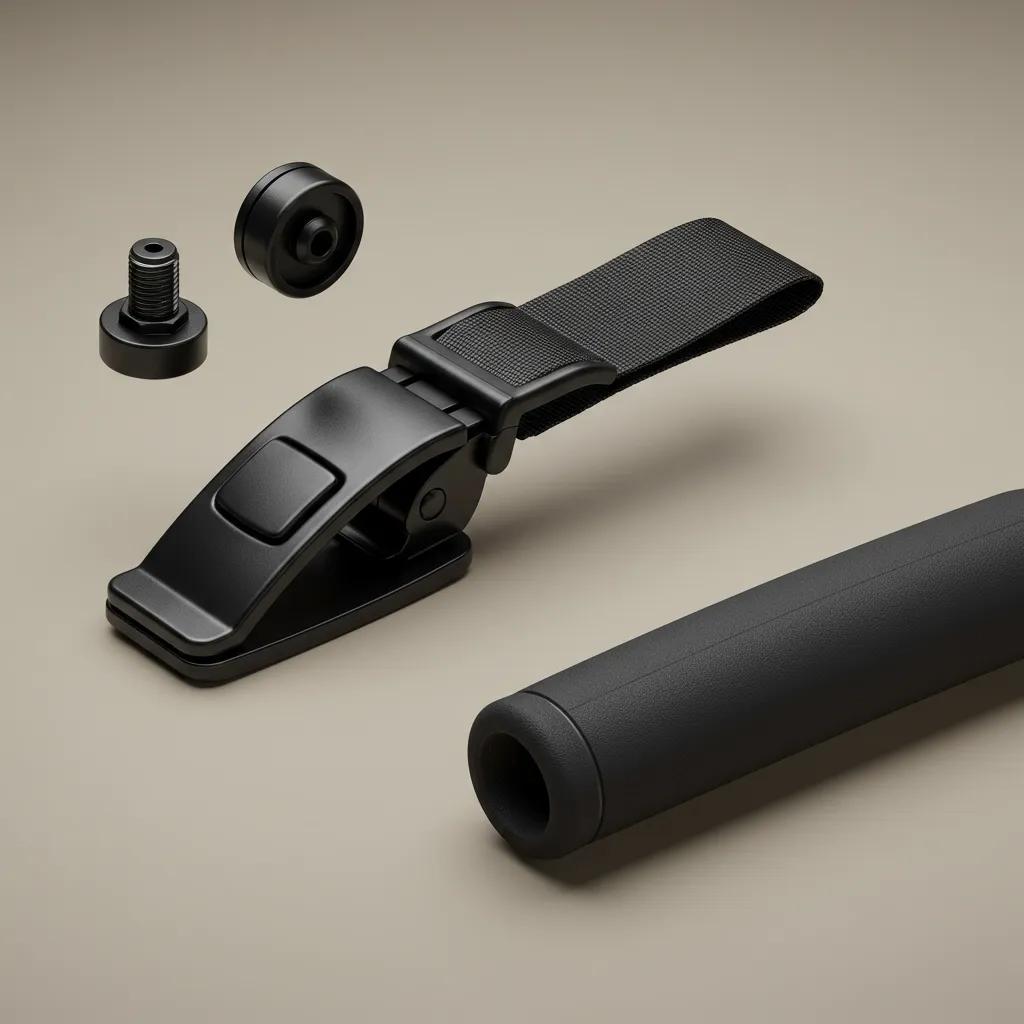 Detailed view of a car assist handle's components: the U-shaped latch, a strong reinforced strap, and a comfortable ergonomic grip, illustrating its design and function