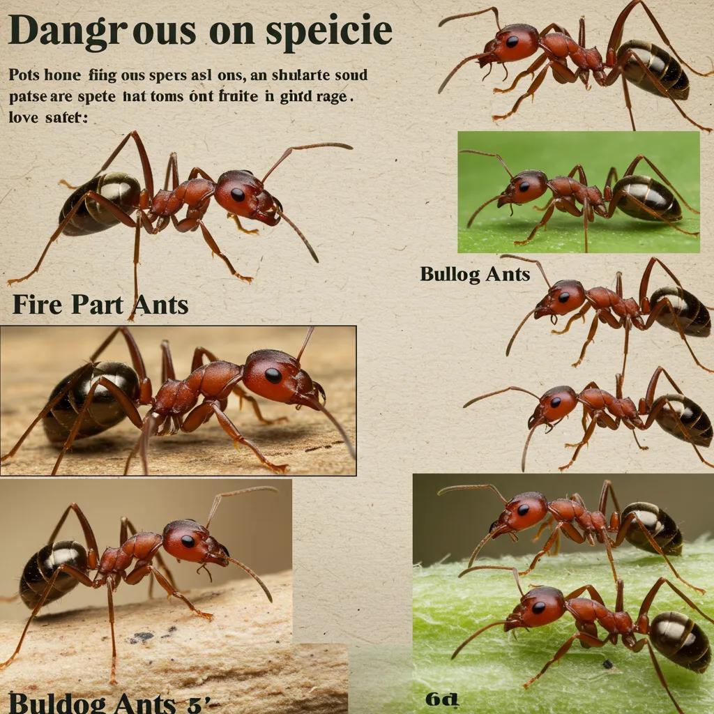 Close-up of Fire Ants, Bullet Ants, and Bulldog Ants showcasing their key features