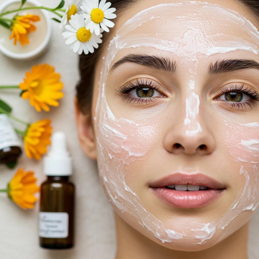 Close-up of radiant skin after an organic facial, highlighting natural glow