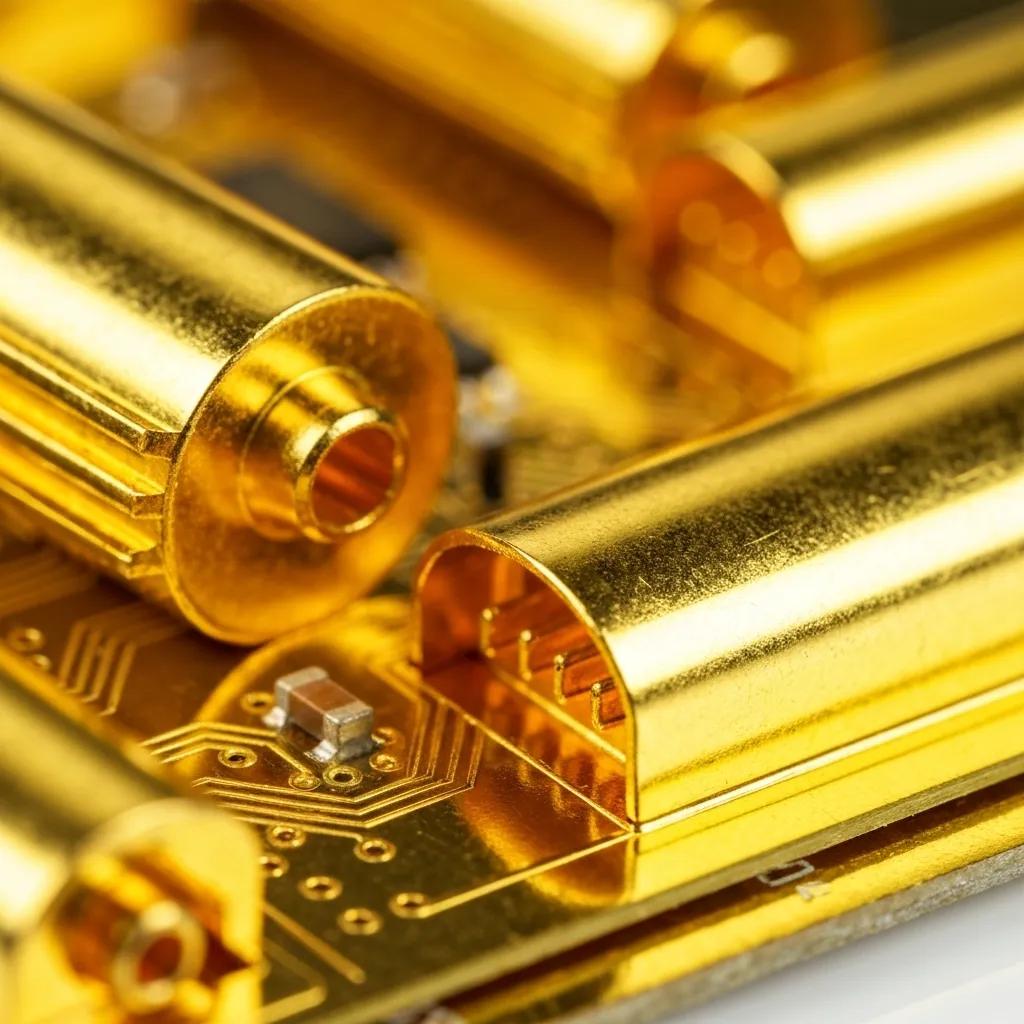 Detailed view of gold-plated electronic components, showcasing superior conductivity and unwavering reliability