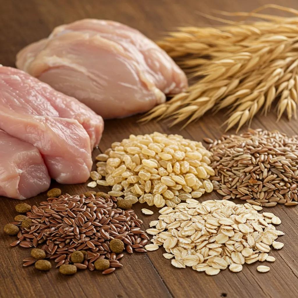 Close-up of key ingredients in NutriSource puppy food showcasing freshness and quality