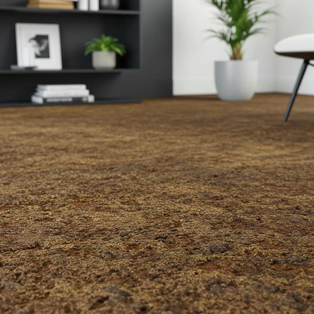 Close-up of mycelium-based flooring panels highlighting their organic texture and innovative design