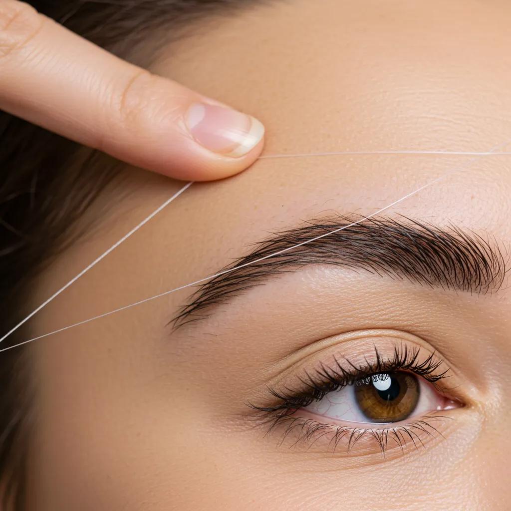 Close-up of perfectly shaped eyebrows showcasing the precision of threading compared to waxing
