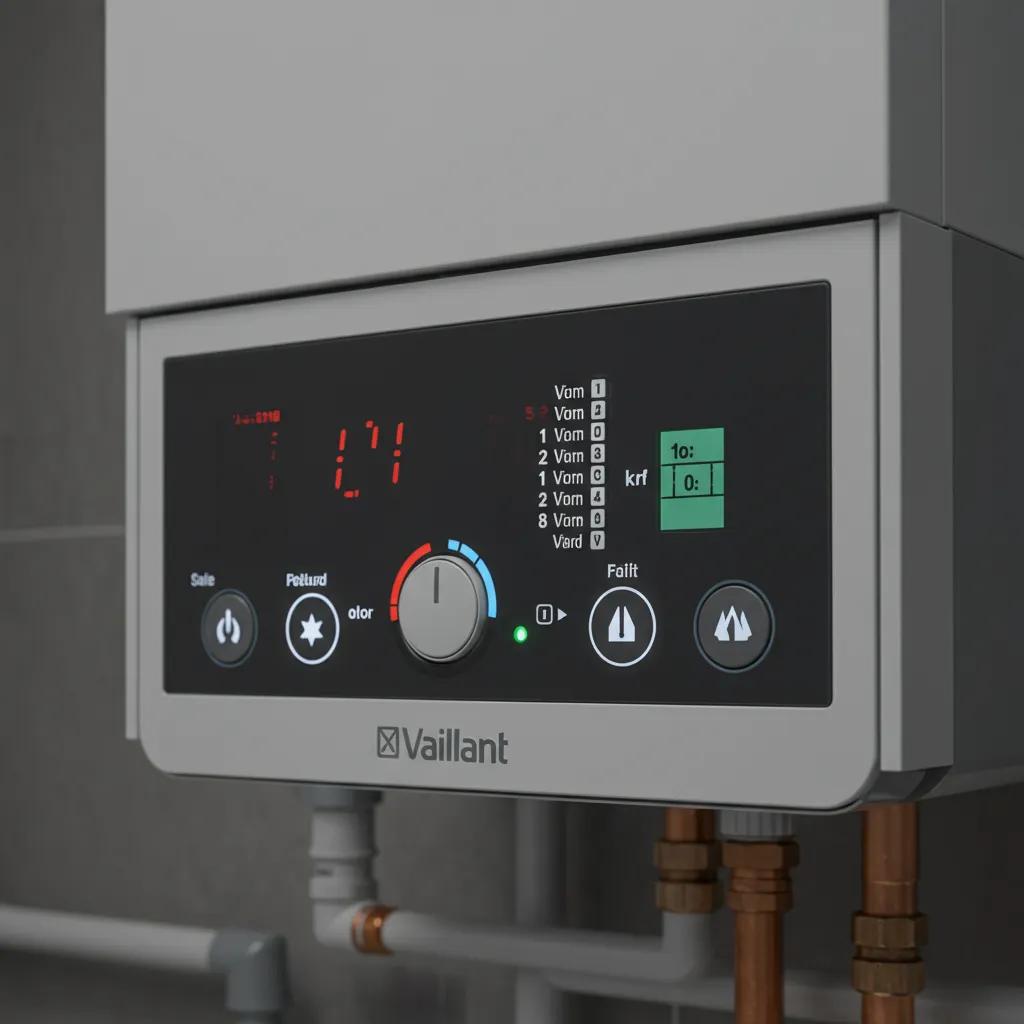 Close-up of Vaillant boiler control panel showing fault codes