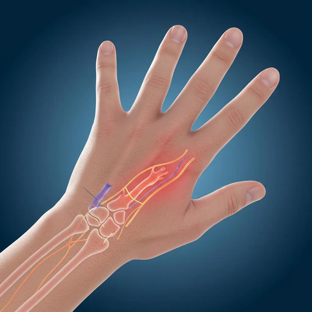 Detailed view of a wrist showing symptoms associated with carpal tunnel syndrome