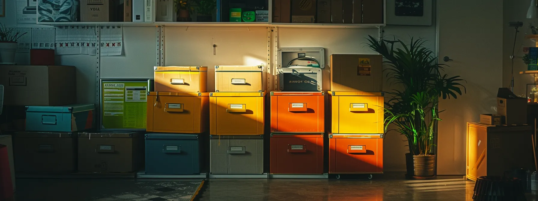 color-coded boxes neatly arranged in a room, each box labeled with clear instructions for smooth unpacking. color-coded boxes neatly arranged in a room, each box labeled with clear instructions for smooth unpacking.