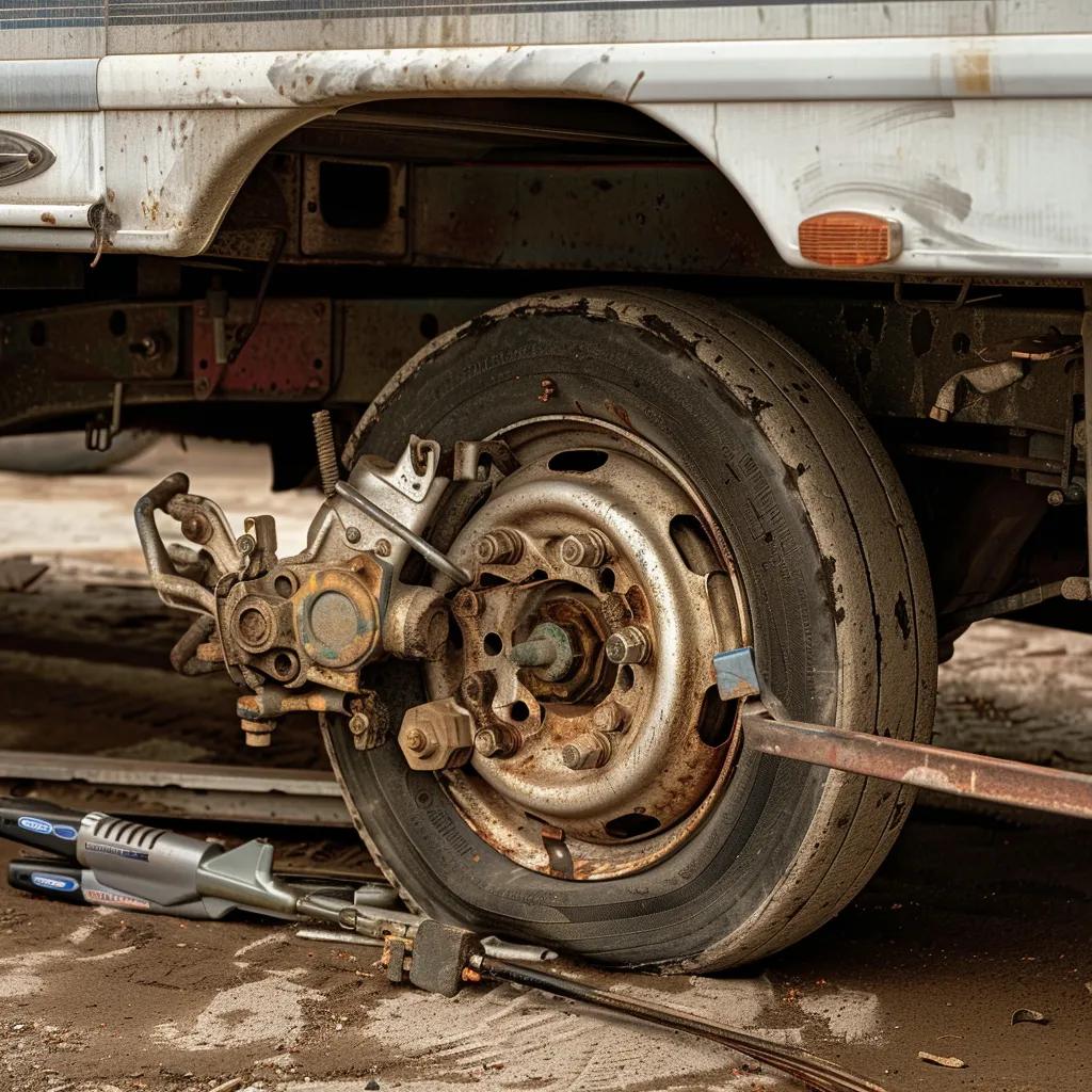 Close-up of common failure points in a caravan during a roadworthy inspection