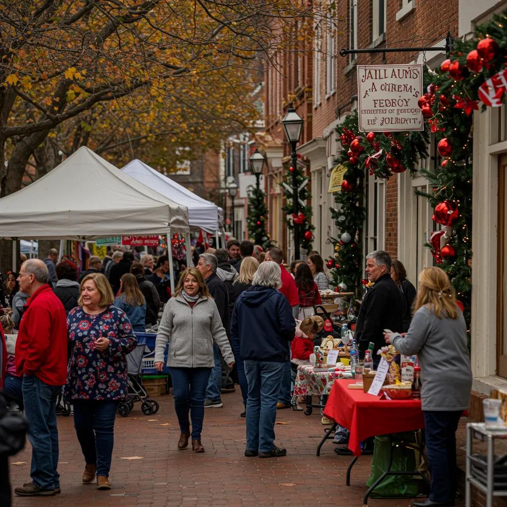 Neighbors enjoying a community event in a Northern Virginia historic district with local vendors and activities