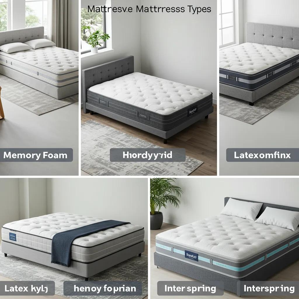 A visual comparison of different mattress constructions: memory foam, hybrid, latex, and innerspring. A visual comparison of different mattress constructions: memory foam, hybrid, latex, and innerspring.