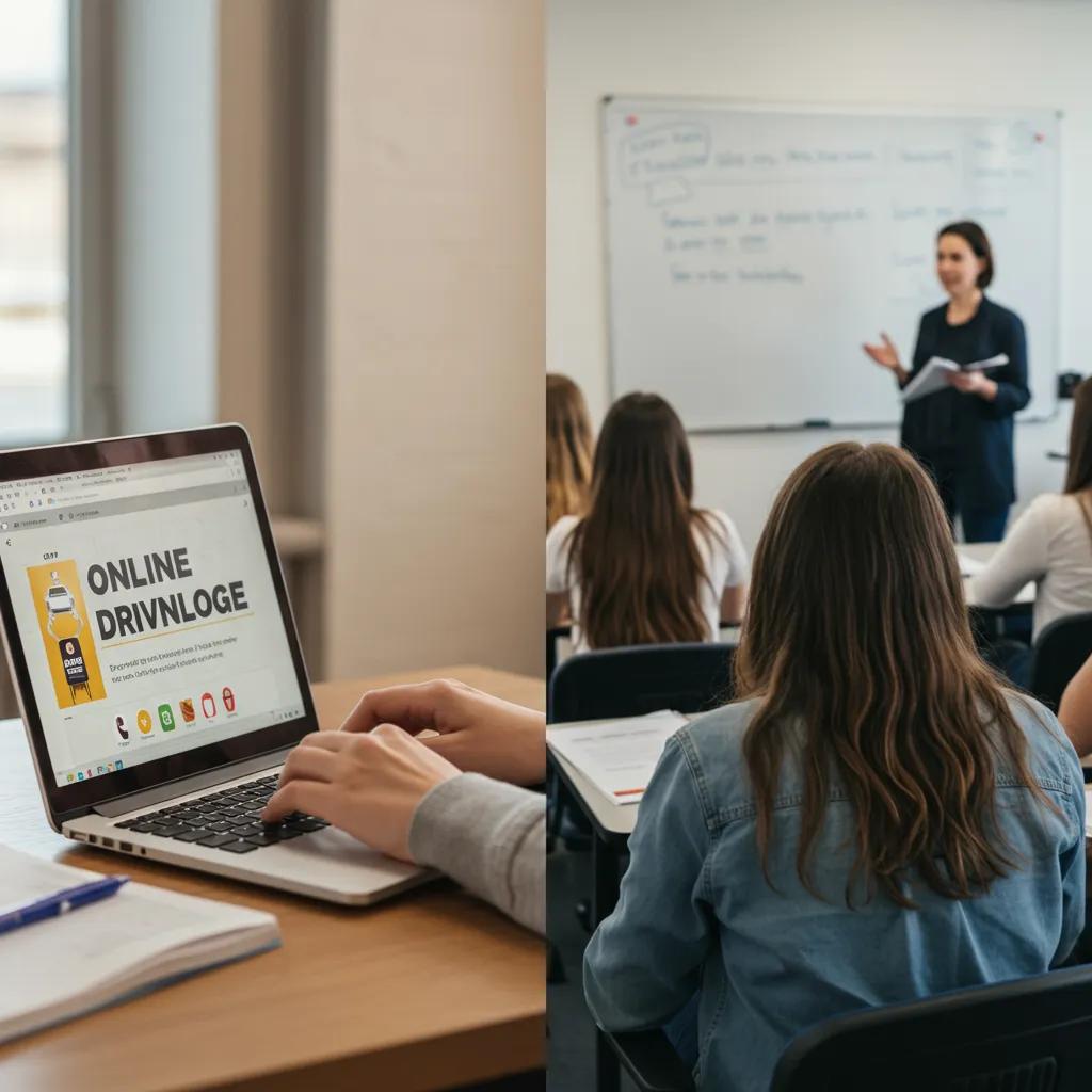 A visual comparison of online and in-person options for the NY 5-hour pre-licensing course