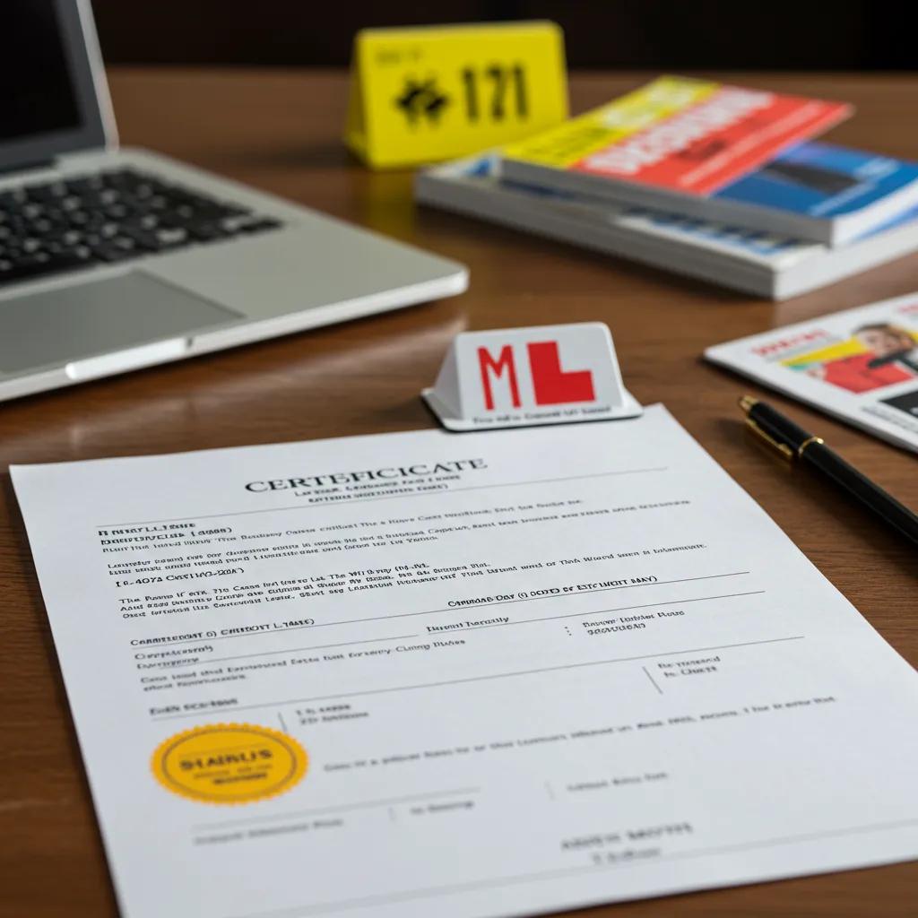 A completed MV-278 certificate displayed on a desk, signifying a key milestone achieved in the driver education journey