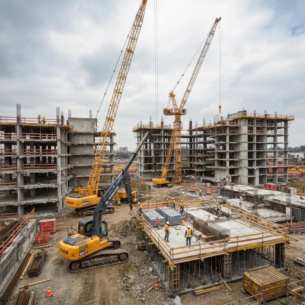 Construction crew meticulously preparing a site for a concrete foundation, emphasizing the critical role of site preparation