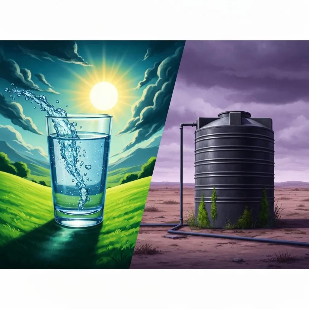 Contrasting images of potable and non-potable water, highlighting safety and usage differences