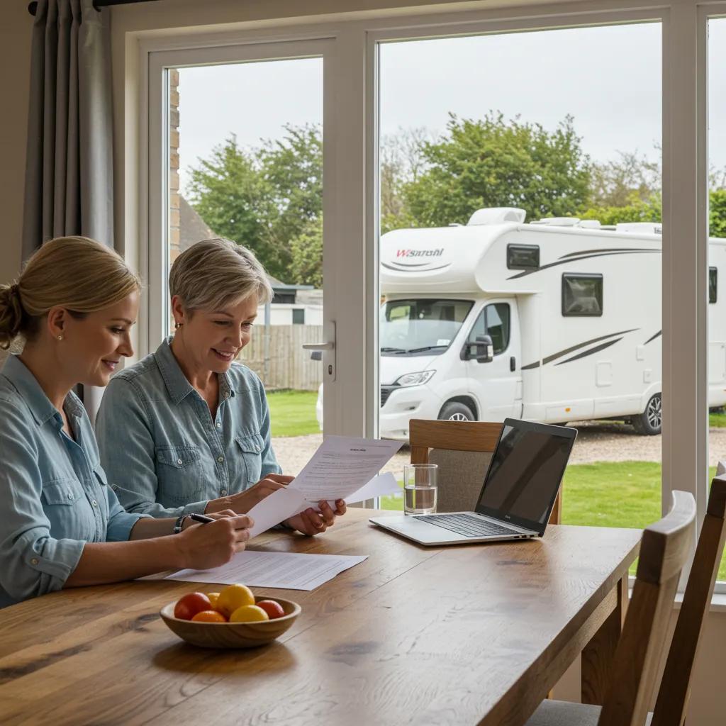 A couple at home reviewing the benefits of a fixed interest rate loan for their recreational vehicle
