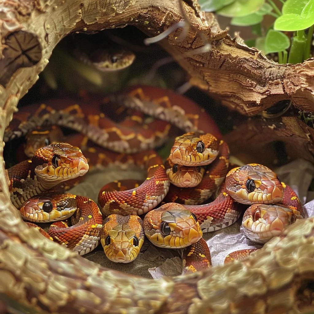 Corn snake hatchlings in a secure enclosure, highlighting care and growth